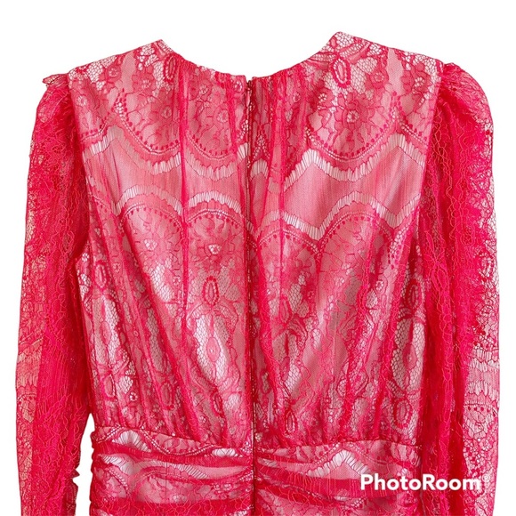 New Elliatt Rose Red Long Sleeve Ruched Lace Mini Dress Sz Small - Picture 11 of 16